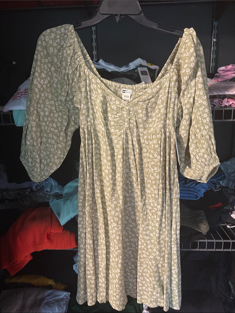 Billabong Sage Green Floral Peasant Top